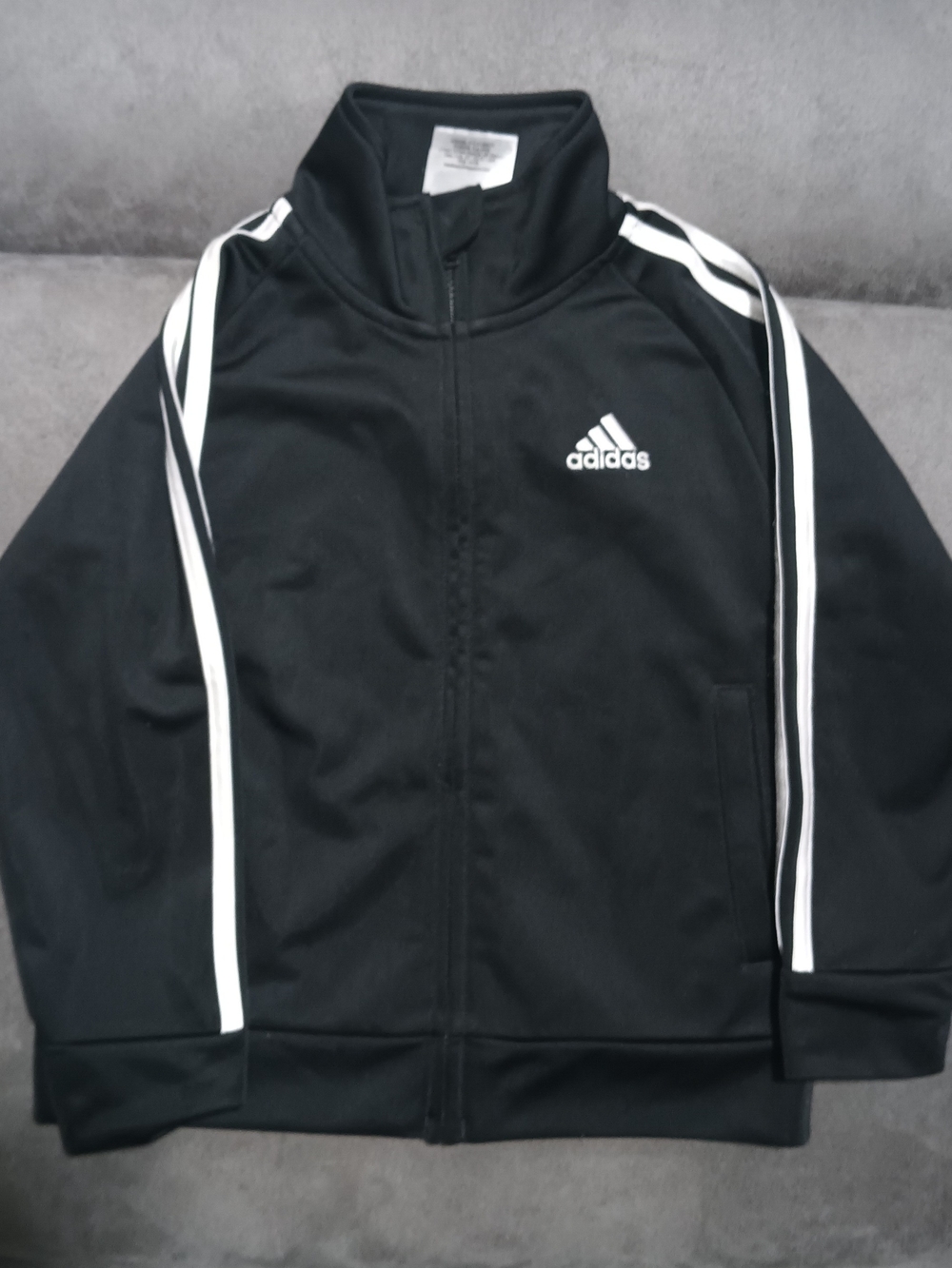 adidas Kids Black Track Jacket with White Stripes and Logo